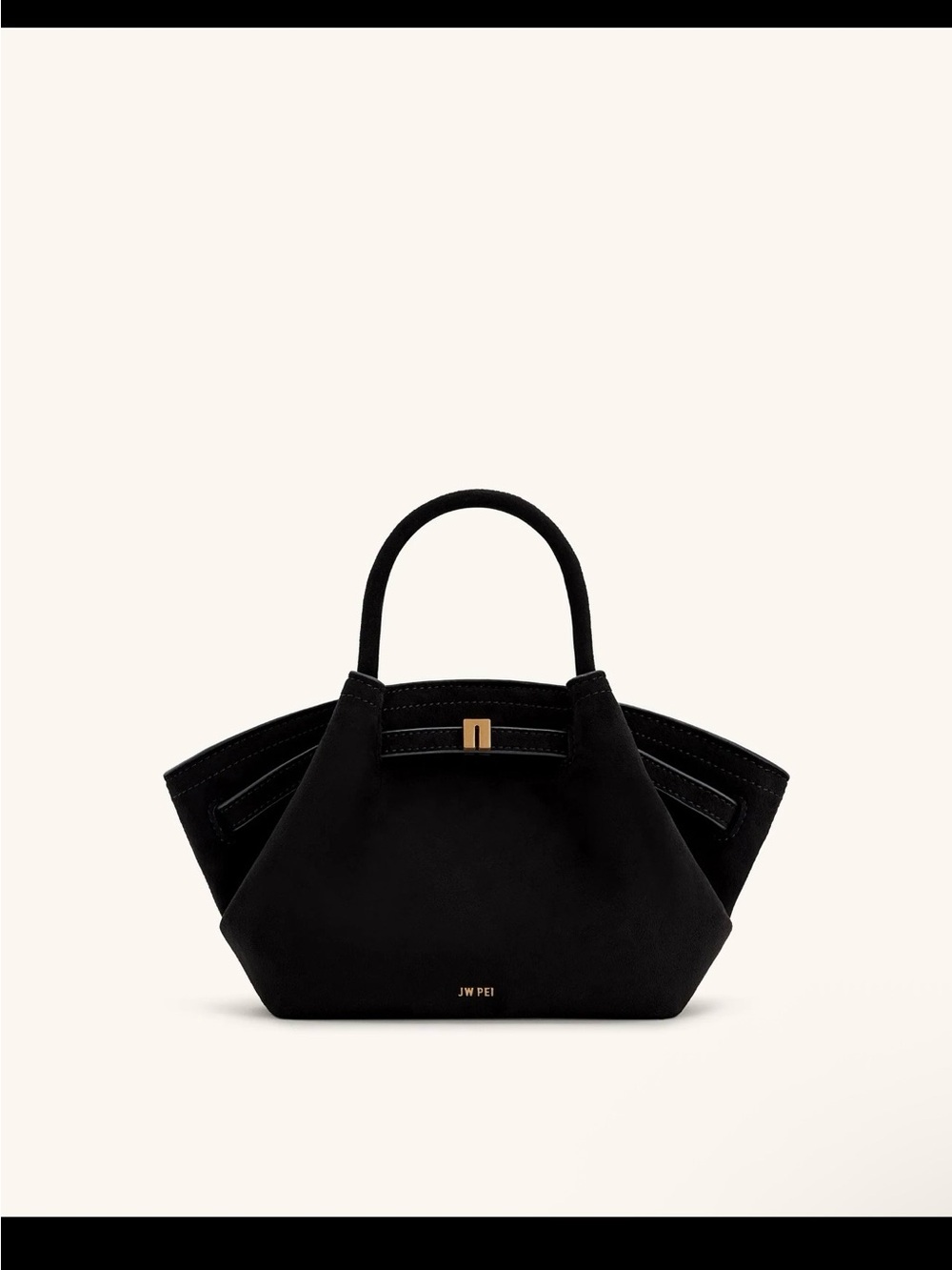 JW PEI Black Structured Suede Tote with Gold Accent